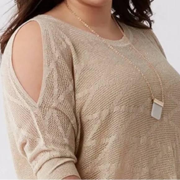 Lane Bryant Metallic Cold Shoulder Sweater Womens Plus Top 18/20 Gold Tan - Picture 4 of 4